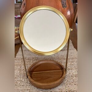 Gold and Wood Vanity 2-sided Tabletop Mirror by Haven